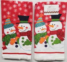 Set of 2 Same Kitchen Towels(15&quot;x25&quot;) CHRISTMAS,2 SNOWMEN &amp; SNOWFLAKES O... - $10.88