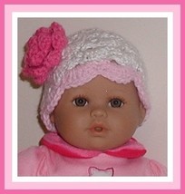 Hats For Preemie Girls, Baby Hats Made In USA, White And Hot Pink Flower... - $10.95