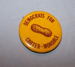Yellow Political Button-Democrats for Carter-Mondale w/Peanut in Center - £7.47 GBP