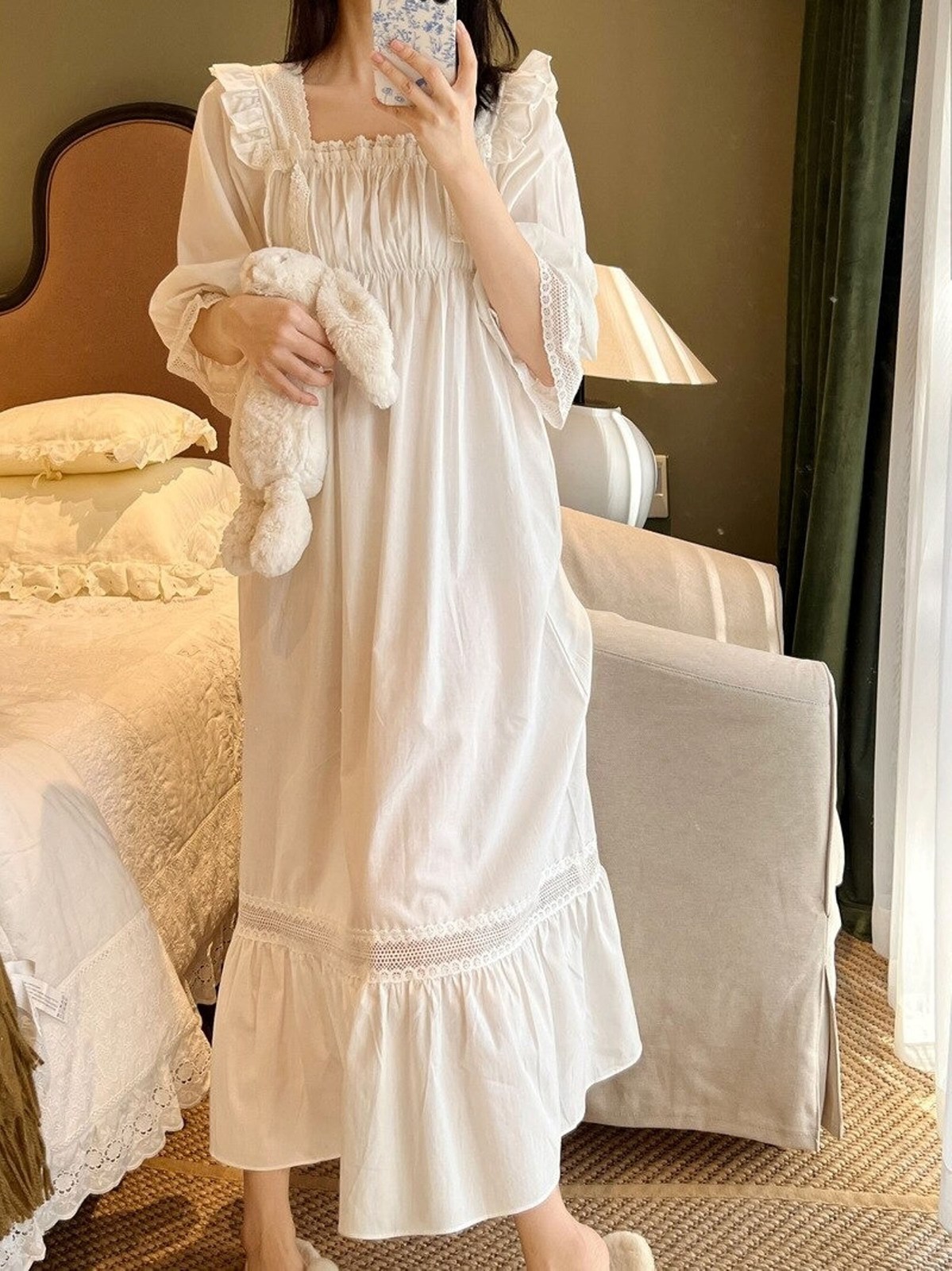 Lace Victorian Dresses, Vintage Victorian Cotton Nightgown, Vintage Edwardian Ni