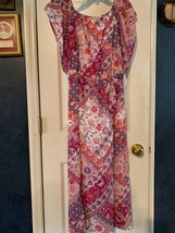 NWT - Sequin Hearts Girl&#39;s Sz 14 Pink Multi-Floral-Print Short Sleeve Long Dress - £15.17 GBP