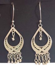 Vintage 925 Sterling Silver Boho Tribal Dangle Drop Earrings - $31.79