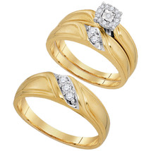 10k Yellow Gold His &amp; Her Round Diamond Matching Bridal Wedding Ring Set - £475.35 GBP