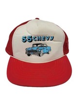 55 Chevy Car White Red Trucker Snapback Hat Rare Civic Caps Chevrolet OSFA Blue - £15.50 GBP