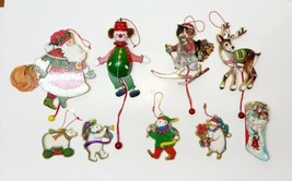 Lot Vintage Leaping Wooden Pull String Christmas Ornament &amp; Dakin Cardboard Orna - £35.48 GBP