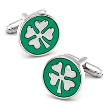 Four Leaf Clover Cufflinks Irish Good Luck Green Shamrock 4 Leaf St Patricks Day - £9.53 GBP