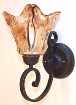 Rustic Handmade Art Glass and Iron Wall Sconce Lighting Fixture Hall Light - £60.31 GBP