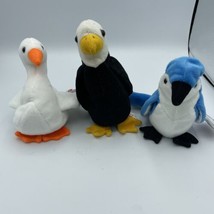 Lot of 3 Ty Beanie Babies Birds Blue Jay Rocket, Gracie Swan, Baldy Eagle Retire - £13.30 GBP