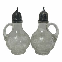 VINTAGE STERLING SILVER CAMBRIDGE CHANTILLY ETCHED GLASS  SALT &amp; PEPPER ... - £33.59 GBP