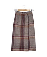 VTG College Town Wrap Skirt Womens Medium Brown Plaid Wool USA 70s 80s R... - $40.60 CAD
