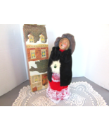 1994 BYERS CHOICE CAROLER LADY RED LACE SKIRT FUR MUFF SIGNED 12.5&quot; LTD ... - $29.65