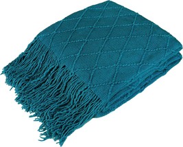 Pavilia Teal Blue Knit Throw Blanket For Couch Bed, Soft Knitted, 50X60 - £30.86 GBP