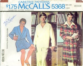 McCalls 5368 Mens Pajamas PJs 38-40 Robe Carefree Pattern UNCUT FF Vinta... - $29.99