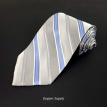 CAMPIA MODA Silver Blue Grey Mens Necktie Diagonal Stripes  - $9.89