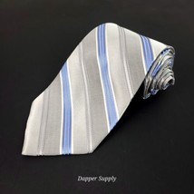 CAMPIA MODA Silver Blue Grey Mens Necktie Diagonal Stripes  - £7.90 GBP