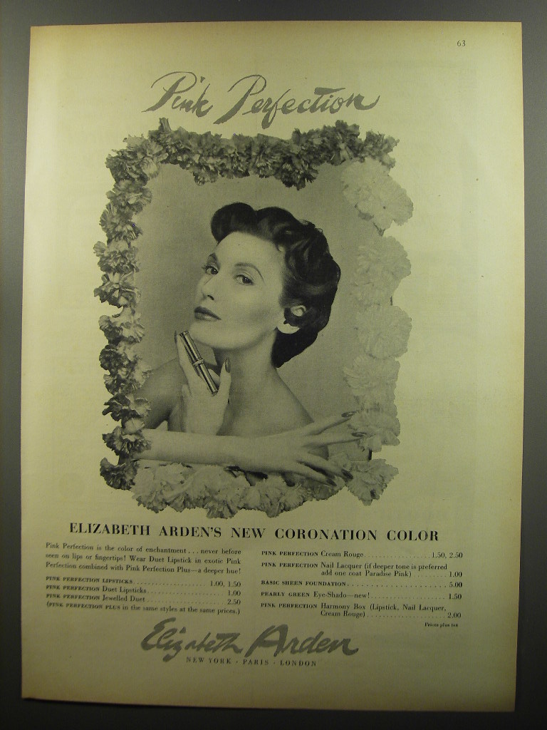 Primary image for 1953 Elizabeth Arden Pink Perfection Makeup Advertisement