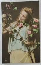 Rppc Beautiful Young Lady With Branch of Flowers Tinted Postcard O17 - £10.96 GBP