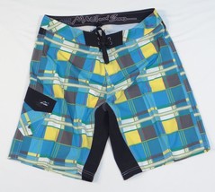 Maui and Sons Turquoise Plaid 4-Way Stretch Board Shorts Men&#39;s NWT - £51.12 GBP