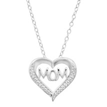 Ouvert Pendentif Coeur Avec Simulé Diamants En Argent Massif, 18 &quot; - £116.46 GBP