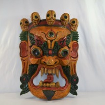 Mahakala Mask Nepalese Tibet Buddhist Deity Hand Carved Wood Vtg LARGE 20&quot; - £456.04 GBP