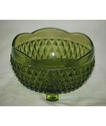 Diamond Point Dark Green Indiana Glass Bon Bon 3 Toed Open Dish Rose Bow... - $24.74