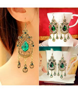 Vintage Water Drop Dangle Green Crystal Retro Palace Style Long Drop Ear... - €13,03 EUR