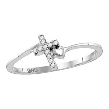 Sterling Silver Womens Round Diamond Delicate Slender Cross Faith Ring 1... - $39.00
