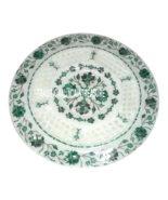 12&quot; White Filigree Marble Round Tray Plate Malachite Floral Art Inlay De... - £304.28 GBP