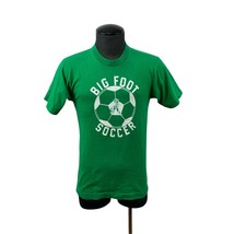 Vtg 90s Fruit of the Loom Green Cotton T-Shirt Big Foot Soccer Made In USA Med - £14.12 GBP