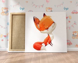 Cute Fox Canvas Print Nursery Decor Kids Room Wall Art Watercolor Fox Poster Bab - £47.45 GBP