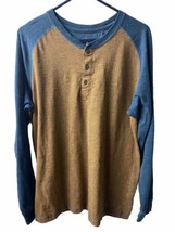 Red Head Mens Size Large Brown Blue Jersey Henley Shirt Long Sleeved - £11.91 GBP