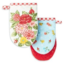 Pioneer Woman Sweet Rose Mini Kitchen Oven Mitt Floral Cotton Gingham 2-Piece - £16.81 GBP