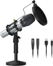 Maono Usb/Xlr Podcasting Dynamic Microphone, Studio Mic Kit With Volume, Silver - £66.33 GBP