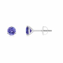 Natural Tanzanite Round Solitaire Stud Earrings in 14K Gold (Grade-AAA , 4MM) - £408.40 GBP