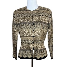 Adrianna Papell Blazer Jacket Womens 10 Beige Black 100% Silk Geometric ... - $44.98