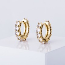 TOPGRILLZ Round Stud Earrings Micro Pave Full Cubic Zirconia Gold Color Iced Out - £18.44 GBP