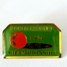 1994 World Croquet Championship Gold Tone Enamel Lapel Pin Vintage Green Red... - $9.99