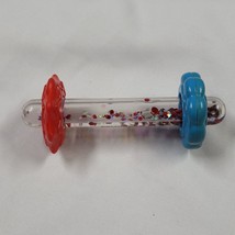 Vintage 80s Fisher Price Water Glitter Barbell Rattle Plastic Toy Red Blue - $39.59