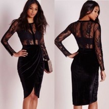 Black Sheer Lace Velvet Midi Dress by Missguided New Size 12 - £38.76 GBP