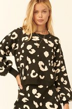 Black Leopard Round Neck Long Bell Sleeves Casual Pullover Sweater_ - £23.32 GBP