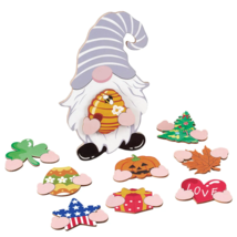 10 Pc Interchangeable Gnome Sign w/ 9 Holiday Season Signs Wooden Tablet... - $11.61+