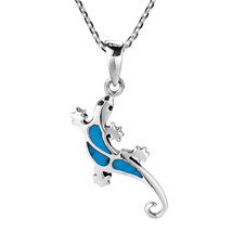 Tropical Blue Turquoise Gecko .925 Sterling Silver Chain Necklace - £13.49 GBP