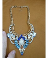 vn-12 vintage blue rhinestone milk glass gold tone necklace costume jewe... - $128.99