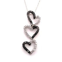 Diamond Triple Heart Pendant with 18 inch Chain REAL SOLID 10k White Gold 2.4 g - £195.80 GBP