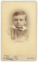 Antique CDV Circa 1870&#39;S Quincy, IL Bussell Adorable Little Boy Cute Outfit - £7.60 GBP