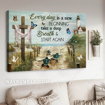 Turtle Poster God Cross Butterfly Lover Every Day Is A New Beginning Take A Deep - £12.98 GBP