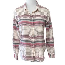 Sanctuary M Medium Button Up Shirt Womens Long Sleeve Beige Green Red Striped - £7.98 GBP