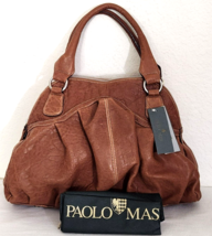 PAOLO MASI ITALIAN DESIGNER SINERGY LINE COGNAC BROWN LEATHER SATCHEL BA... - $197.99