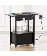 Black End Table With Charging Station, 25.5&quot; Sofa Side Table Plug In Wit... - $1,703.34 MXN