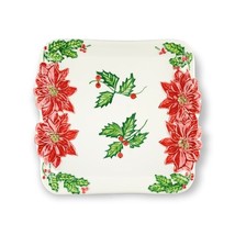Christmas Serving Tray Platter Plate Dish Poinsettia Flowers Hand Painte... - $16.27 CAD